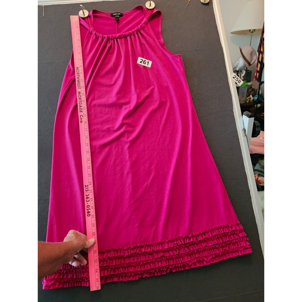 Forever Pink Solid Shift Knee Dress Sleeveless Scoop Neck Ruffle S/M